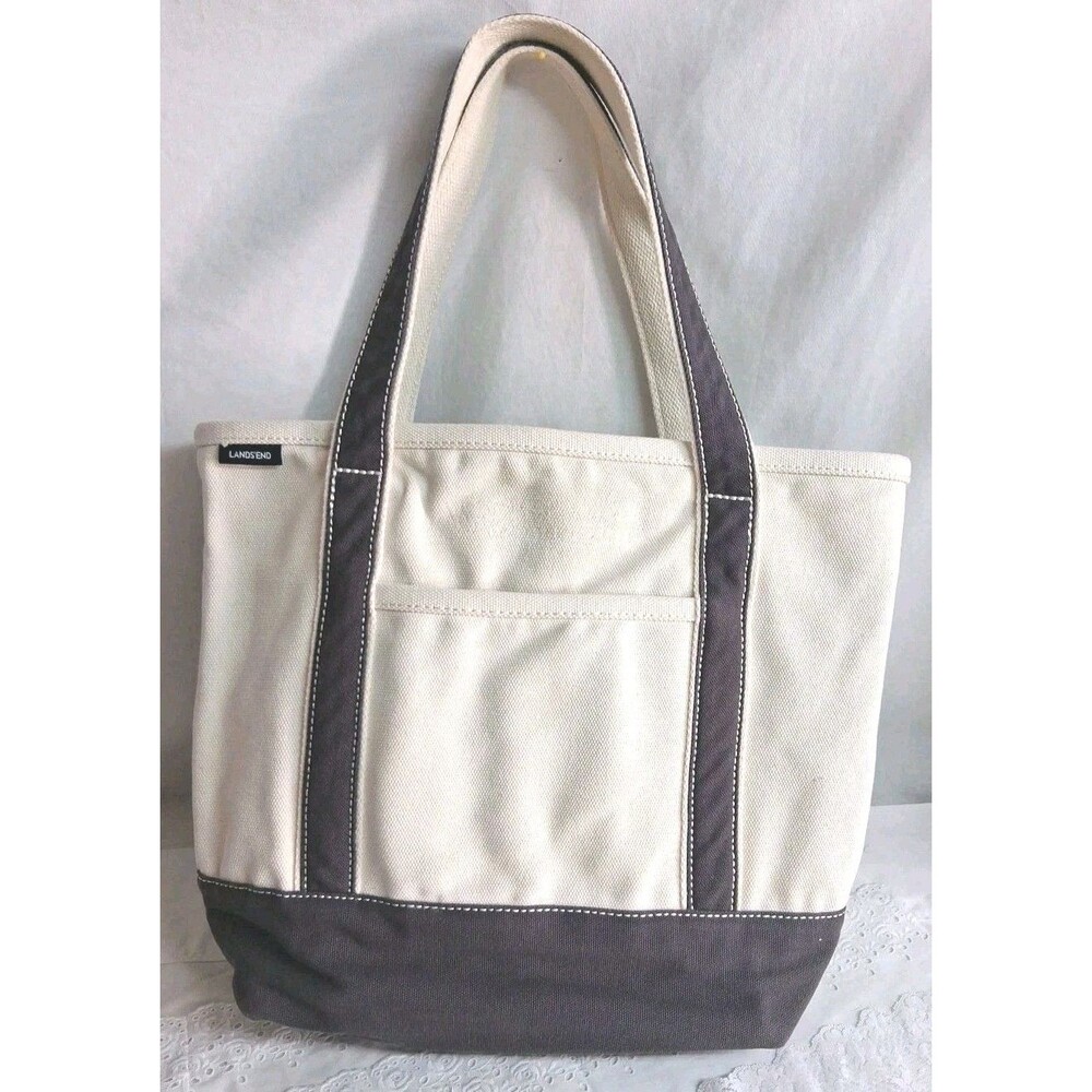 Lands End Canvas Tote Bag Purple Medium Classic Utility Carryall Boat Vacation